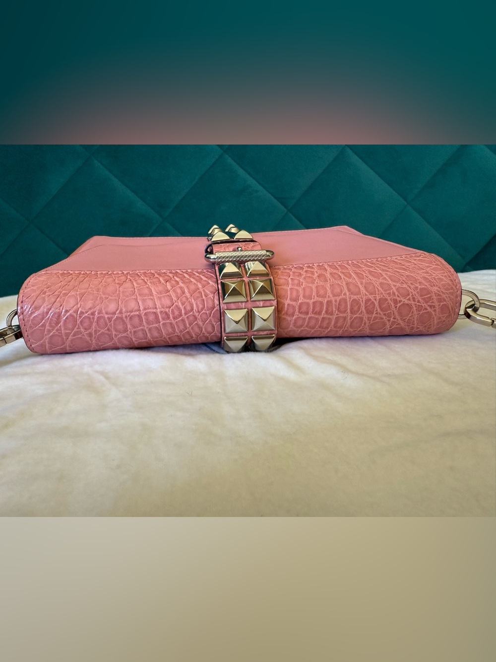 Prada Elektra 1BD120 Pink Studded Flap Shoulder Bag - Picture 7 of 16